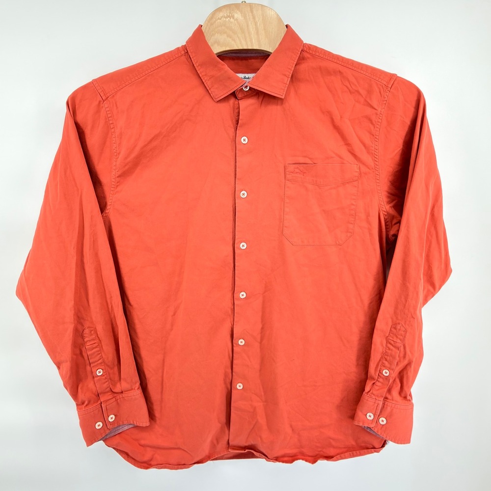 Tommy Bahama Button Down Mens XL Orange Silk Blend Long Sleeve Coastal Shirt